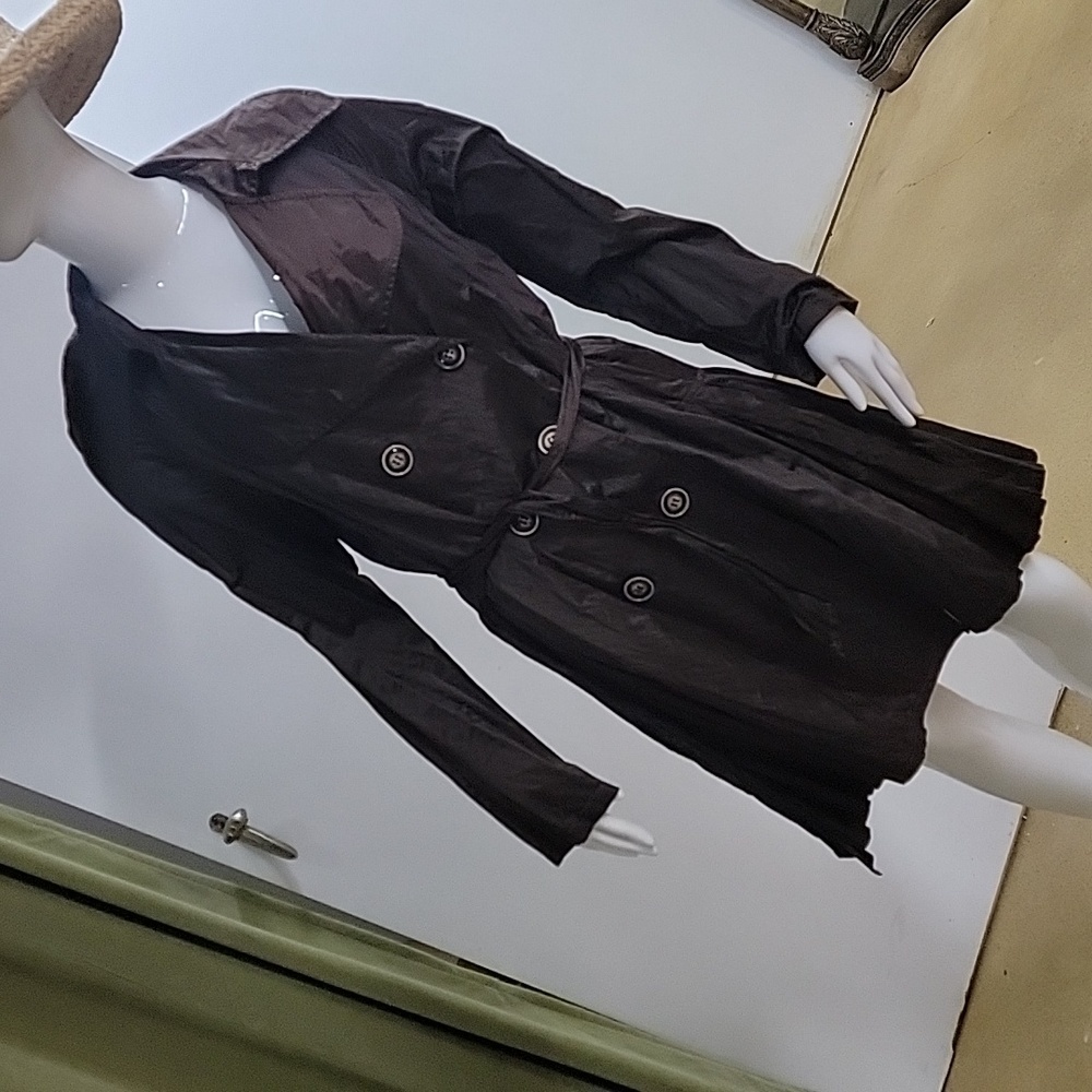 Joseph Ribkoff Pleated Metallic Button Button Down Trench Coat Size 12